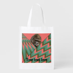 Funny Gorilla Pink Green Chevron Reusable Grocery Bag