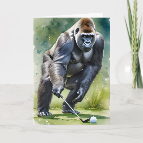 Funny Gorilla Playing Golf Blank Greeting  Card