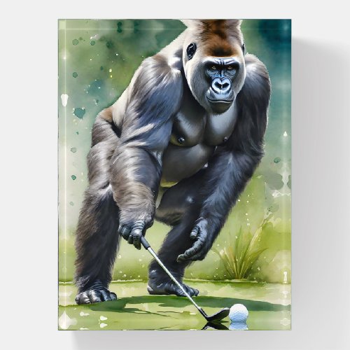 Funny Gorilla Playing Golf  Paperweight