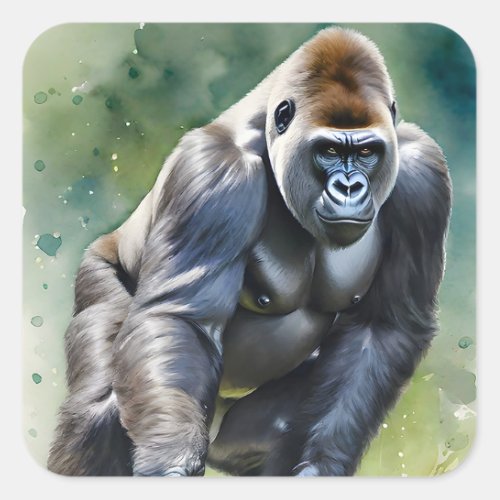 Funny Gorilla Playing Golf  Square Sticker