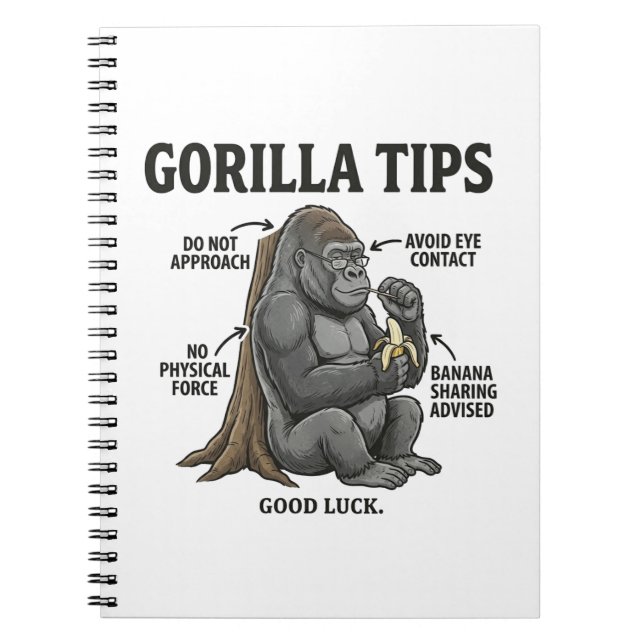 Funny Gorilla Safety Tips Infographic Illustration Notebook (Front)