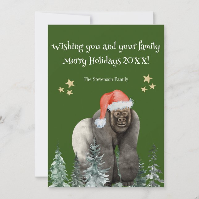 Funny Gorilla Santa Merry Christmas Holiday Card (Front)
