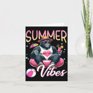 Funny gorilla swimming float summer vibes beach card