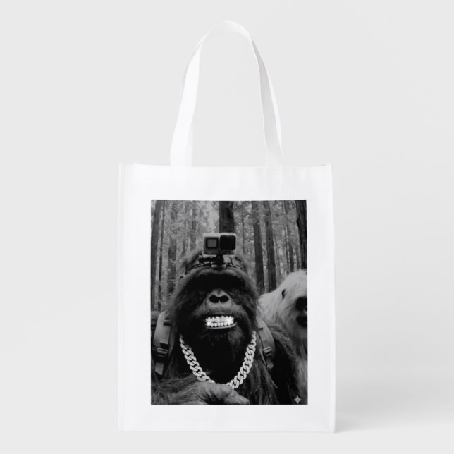 Funny Gorilla with Grillz & Camera Urban Nature  Grocery Bag (Front)