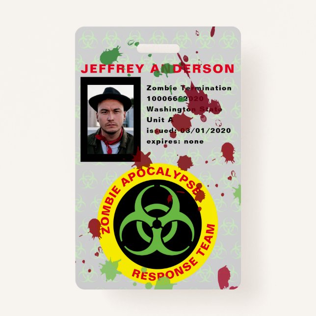 Funny Gory Zombie Apocalypse Response Team ID Badge (Front)