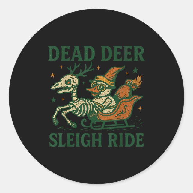 Funny Goth Christmas Pun Y Reindeer Skeleton Xmas  Classic Round Sticker (Front)