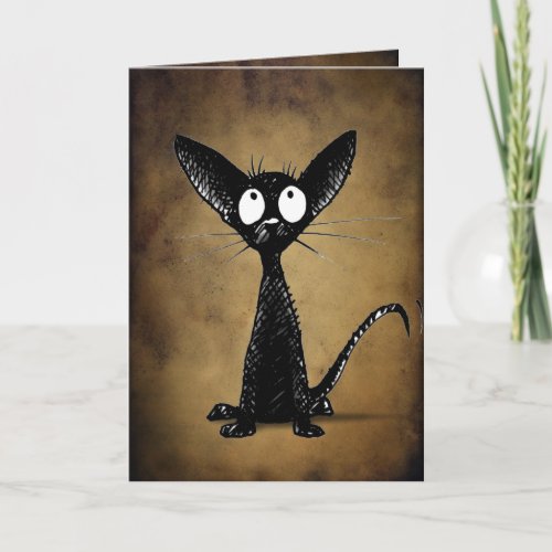 Funny gothic black oriental cat custom card