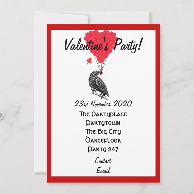 Funny gothic crow valentines party invitation (Front)