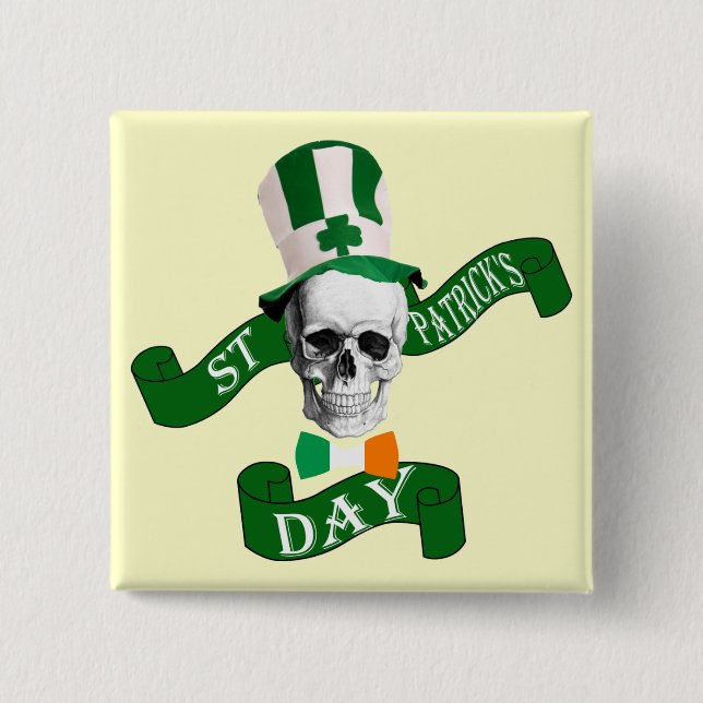 Funny gothic skull Irish  St Patrick's day Pinback Button (Front)