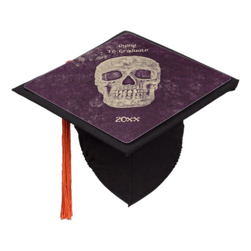 Funny Gothic Skull Old Purple Beige Grunge Graduation Cap Topper