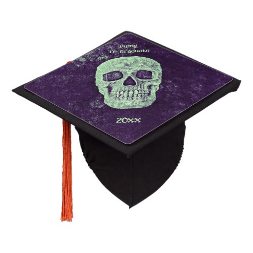 Funny Gothic Skull Old Purple Green Grunge Graduation Cap Topper
