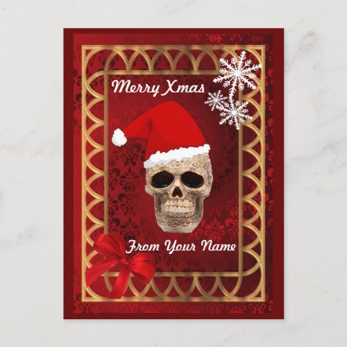 Funny gothic skull santa  christmas holiday postcard