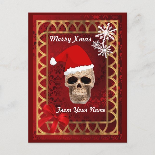 Funny gothic skull santa  christmas holiday postcard (Front)