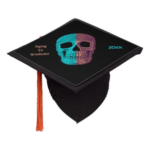Funny Gothic Teal Brown Black Half Skull Heads Graduation Cap Topper