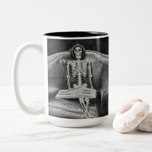 Funny Gothic Vintage Black And White Skeleton Two_Tone Coffee Mug