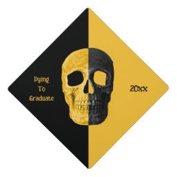 Funny Gothic Yellow Black Half Skull Heads Graduation Cap Topper | Zazzle