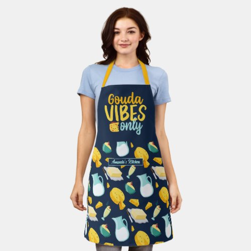 Funny Gouda Cheese Pun Retro Dairy Product Pattern Apron
