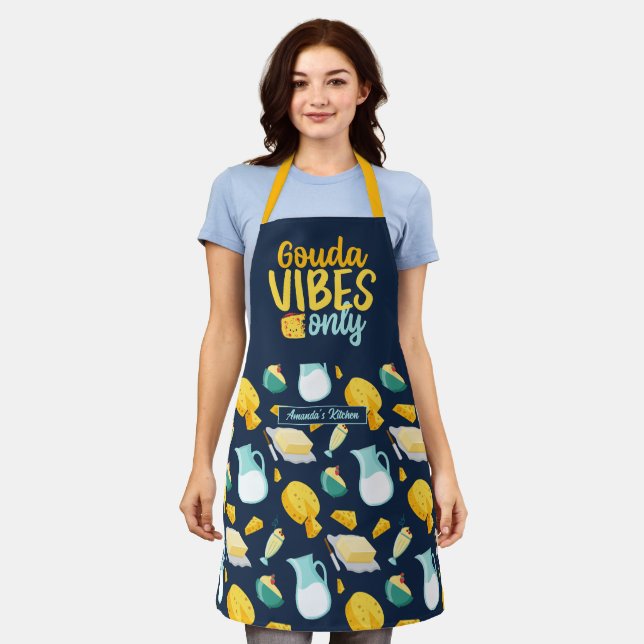 Funny Gouda Cheese Pun Retro Dairy Product Pattern Apron (Worn)