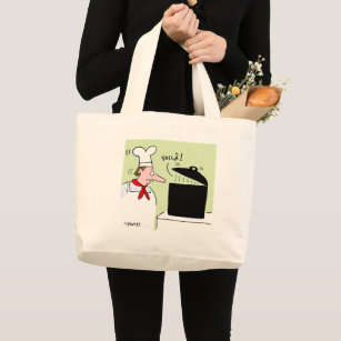 Funny Gourmet French Chef Surprise Cartoon Art Large Tote Bag