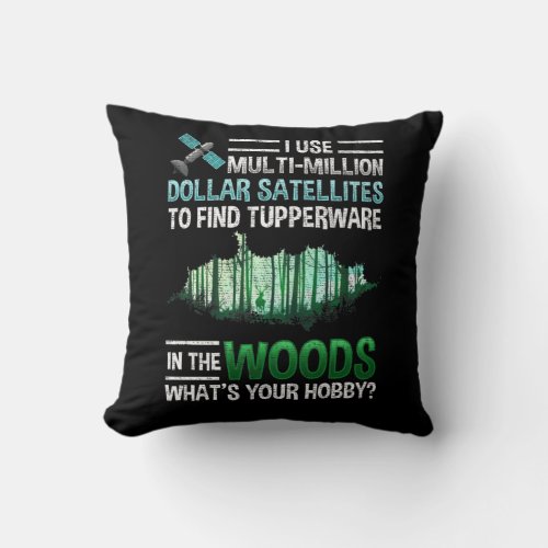 Funny GPS Geocache Wood Outdoor Geocaching Throw Pillow