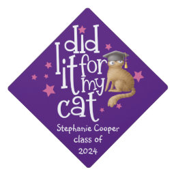 Funny Grad 2024 I Did It For My Cat Purple Graduat Graduation Cap Topper