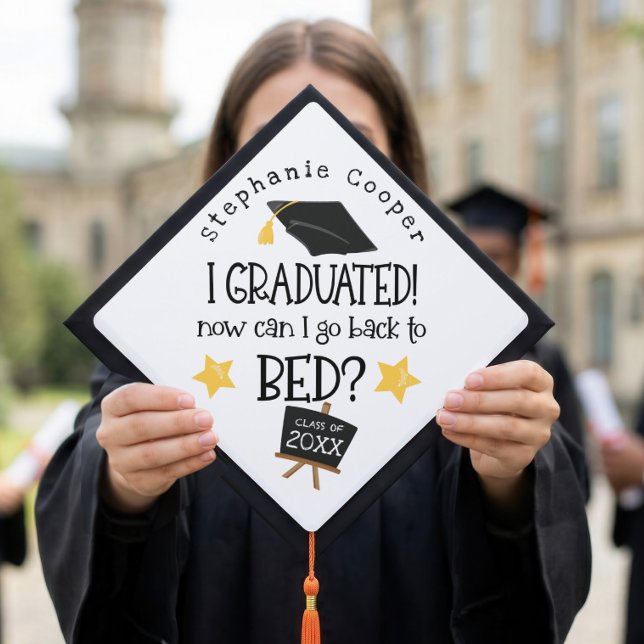 Funny Grad Graduated Can I Go Back To Bed Graduation Cap Topper (Creator Uploaded)