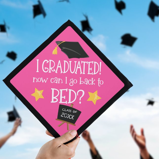 Funny Grad Now Can I Go Back To Bed Pink Graduation Cap Topper (Creator Uploaded)
