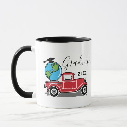 Funny Graduate 2023 Vintage Red Truck Globe Mug