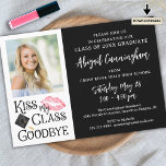 Funny Graduate KISS MY CLASS GOODBYE Photo Invitation<br><div class="desc">Funny graduation party invitation in your choice of colors featuring the saying KISS MY CLASS GOODBYE in modern typography and your graduate's photo. The black background color can be changed to school colors or your custom color. ASSISTANCE: For help with design modification/personalization, color change, transferring the design to another product...</div>