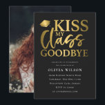 Funny Graduate Typography Graduation Party Photo Invitation<br><div class="desc">Perfect party invitation for your graduation party! Celebrate their accomplishment in style with this custom invite. It says "Kiss My Class Goodbye" in faux gold fonts against a black background. Personalize this product by adding the graduate's name and party information. You can add a custom photo on the back of...</div>