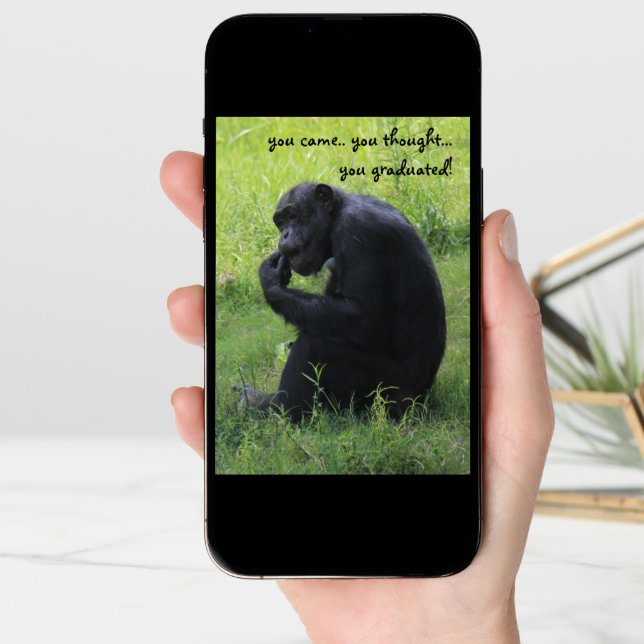 Funny Graduation Card, Chimpanzee, the Thinker Card (Front Digital)