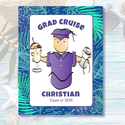 Funny Graduation Cartoon for Him Cruise Door  Magnetic Dry Erase Sheet