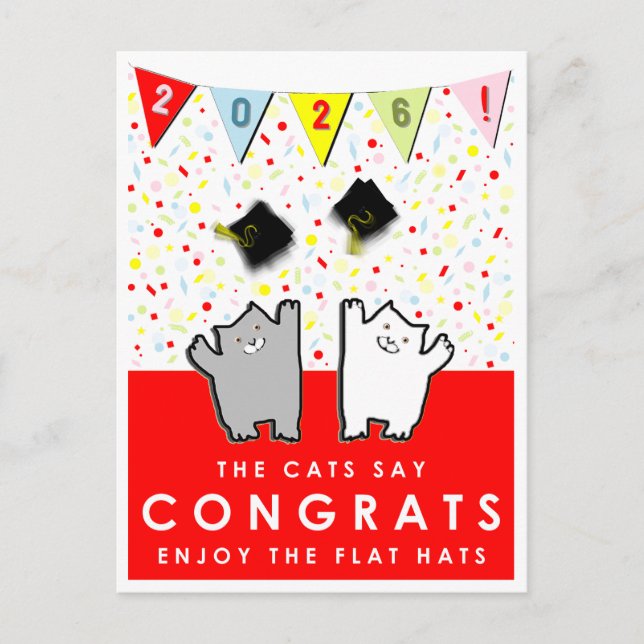 Funny Graduation Cats 2026 Postcard (Front)