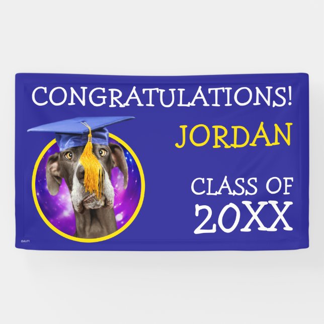 Funny Graduation Dog Wearing Hat Banner (Horizontal)