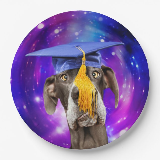 Funny Graduation Dog Wearing Hat Paper Plates (Front)
