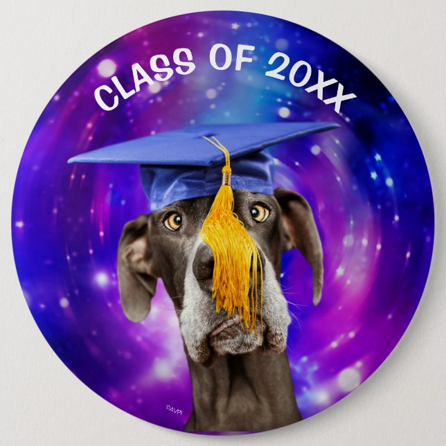 Funny Graduation Dog Wearing Hat Pinback Button (Front)