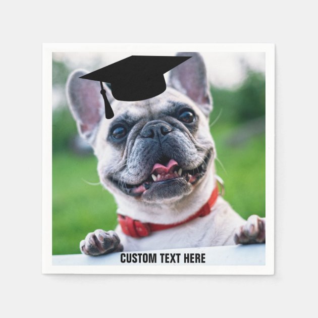 Funny Graduation French Bulldog Photo Custom Napkin