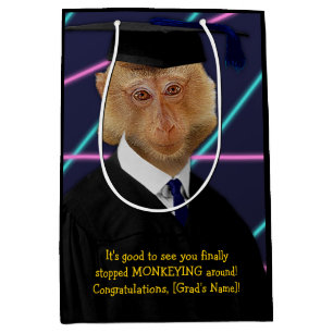 Funny Graduation Monkey Macaque Congratulations Medium Gift Bag