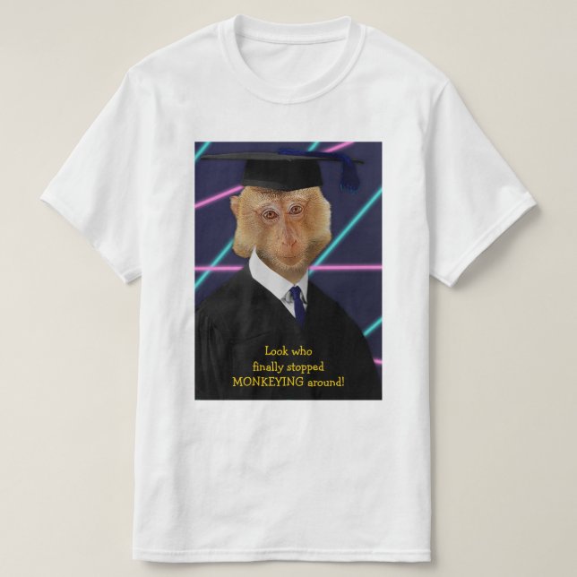 Funny Graduation Monkey Macaque Yearbook Custom T-Shirt (Design Front)