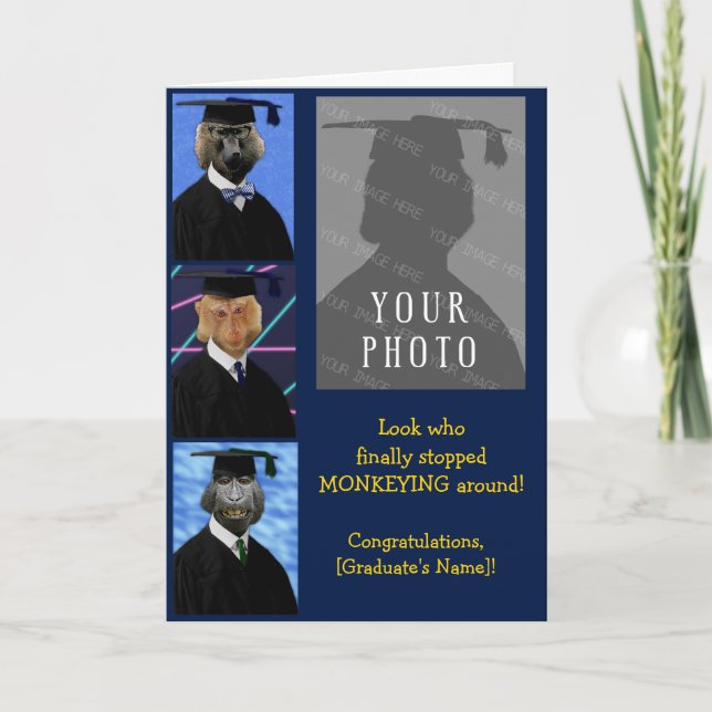 Funny Graduation Monkeys Custom Congratulations Holiday Card (Front)