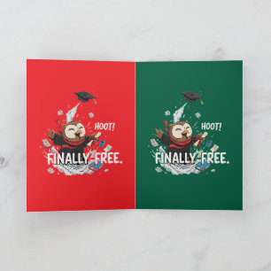 Funny Graduation Owl Finally Free Retro Cartoon  Card