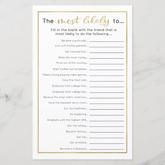 Funny Graduation Party Game - Most Likely to... (Front)