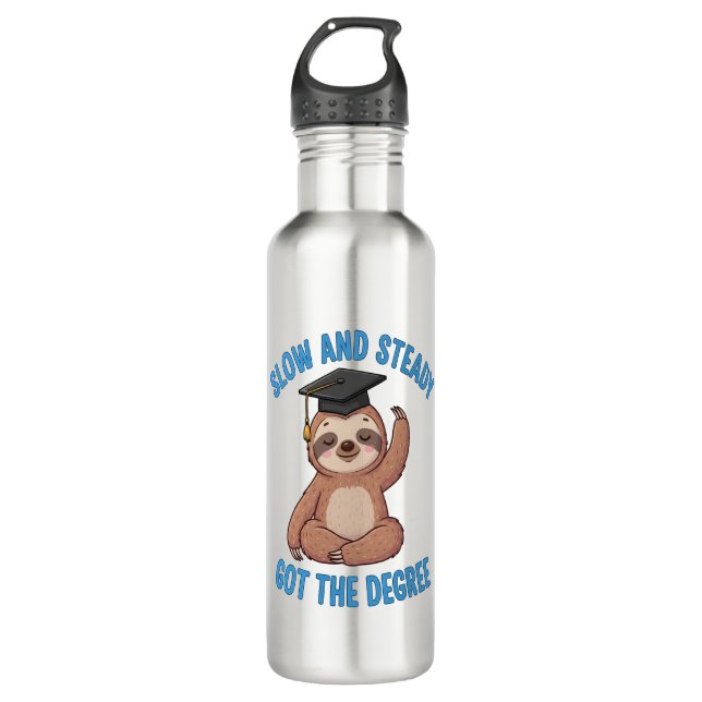 Funny Graduation Sloth Stainless Steel Water Bottle (Front)