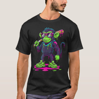 Funny Graffiti Monkey With Baseball Bat Street T-Shirt