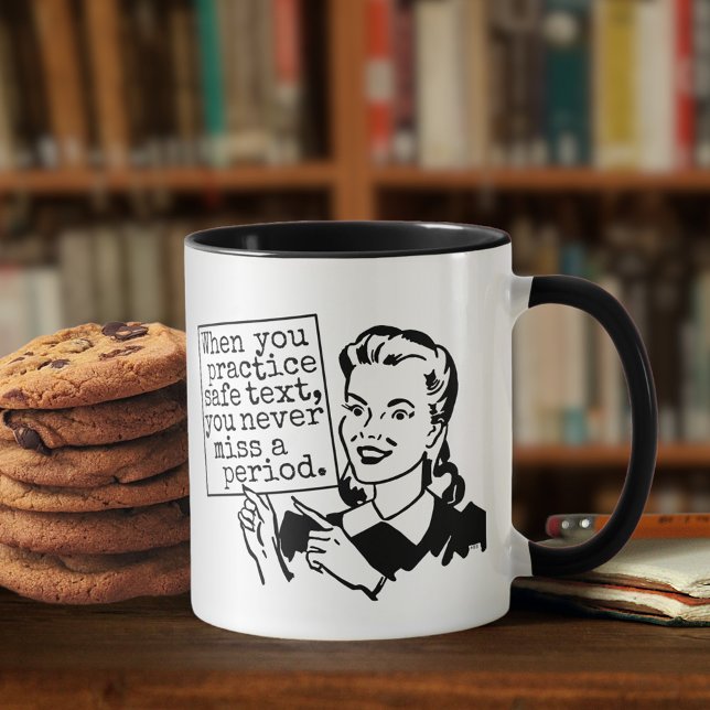 Funny Grammar Nerd | Practice Safe Text Retro Coffee Mug (Creator Uploaded)