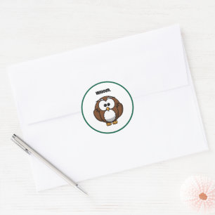 Funny Grammar Owl Cartoon for Writers & Word Nerds Classic Round Sticker
