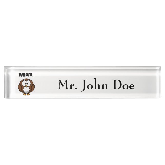 Funny Grammar Owl Cartoon for Writers & Word Nerds Desk Name Plate (Front)