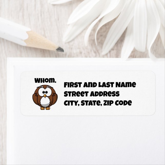 Funny Grammar Owl Cartoon for Writers & Word Nerds Label (Insitu)