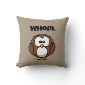 Funny Grammar Owl Cartoon for Writers & Word Nerds Throw Pillow