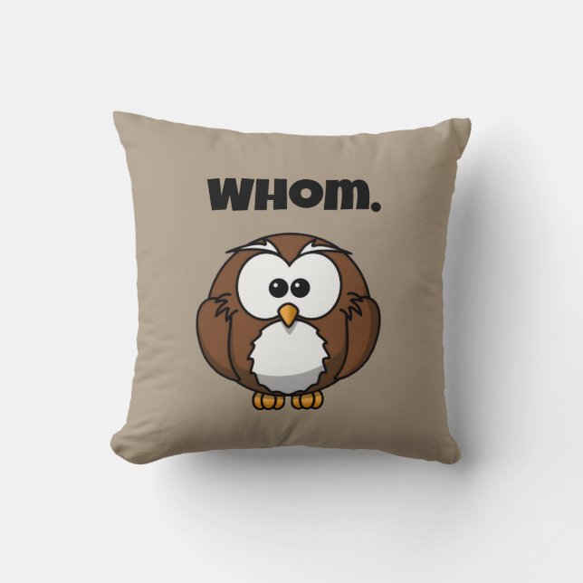 Funny Grammar Owl Cartoon for Writers & Word Nerds Throw Pillow (Front)